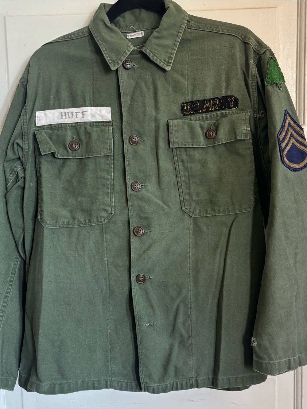 Vintage Cotton Sateen Military Fatigue Utility Shirt-Huff US ARMY medium spring